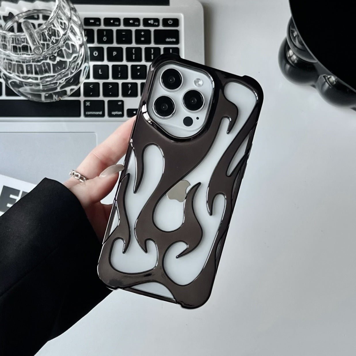 Flame Pattern Phone Case – Metallic Edge Aesthetic iPhone Case | VibeVault Supply - VibeVaultSupply