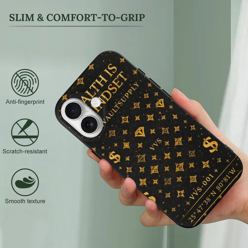 Wealth Is A Mindset iPhone Case – Black & Gold Slim TPU Phone Case | VibeVaultSupply - VibeVaultSupply