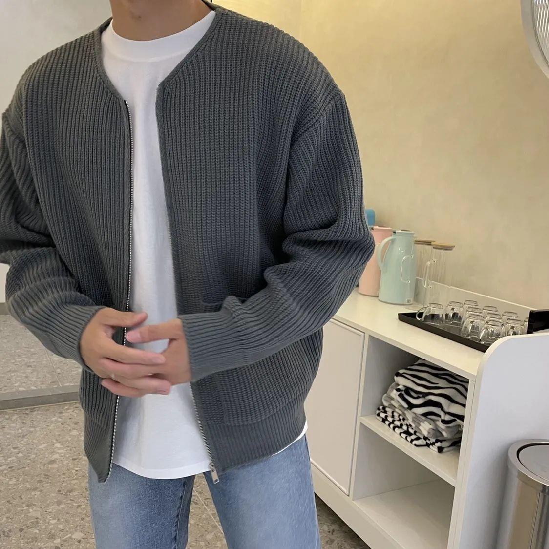 Men's Oversized Ribbed Knit Zip Cardigan Jacket - VibeVaultSupply