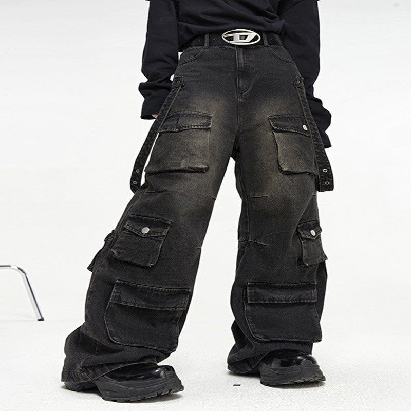 Men's Oversized Cargo Jeans – Multi Pocket Streetwear Denim - VibeVaultSupply
