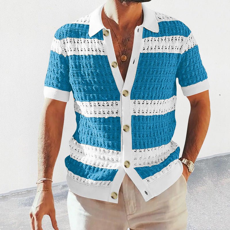 Men's Vintage Crochet Knit Polo Shirt - VibeVaultSupply