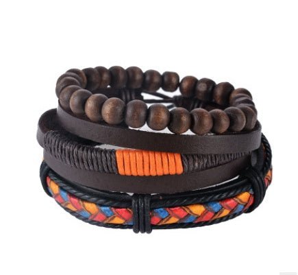 Multi - Layer Bracelet Set – Adjustable Leather & Beaded Bracelets | Men’s & Unisex Stackable Jewelry (Multiple Styles & Colors) - VibeVaultSupply