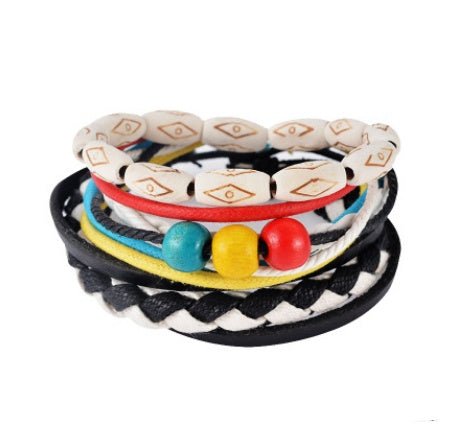 Multi - Layer Bracelet Set – Adjustable Leather & Beaded Bracelets | Men’s & Unisex Stackable Jewelry (Multiple Styles & Colors) - VibeVaultSupply