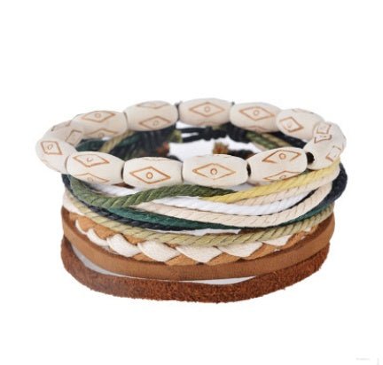 Multi - Layer Bracelet Set – Adjustable Leather & Beaded Bracelets | Men’s & Unisex Stackable Jewelry (Multiple Styles & Colors) - VibeVaultSupply
