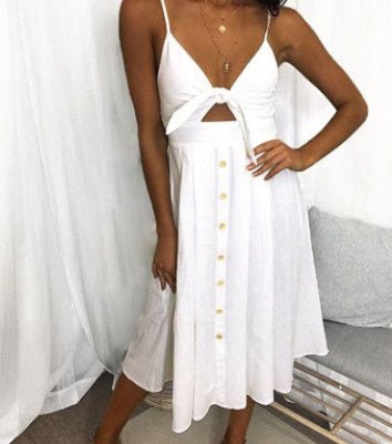 Women's Sleeveless Midi Sundress – Casual Summer Button Dress - VibeVaultSupply