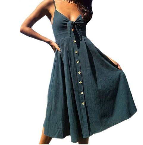 Women's Sleeveless Midi Sundress – Casual Summer Button Dress - VibeVaultSupply