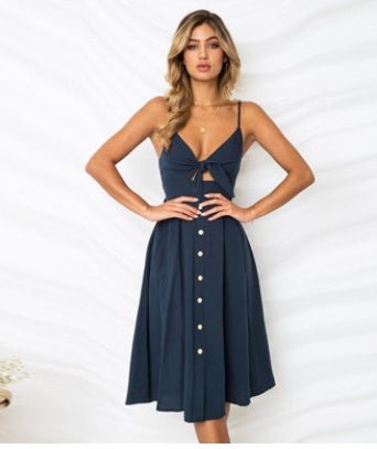 Women's Sleeveless Midi Sundress – Casual Summer Button Dress - VibeVaultSupply