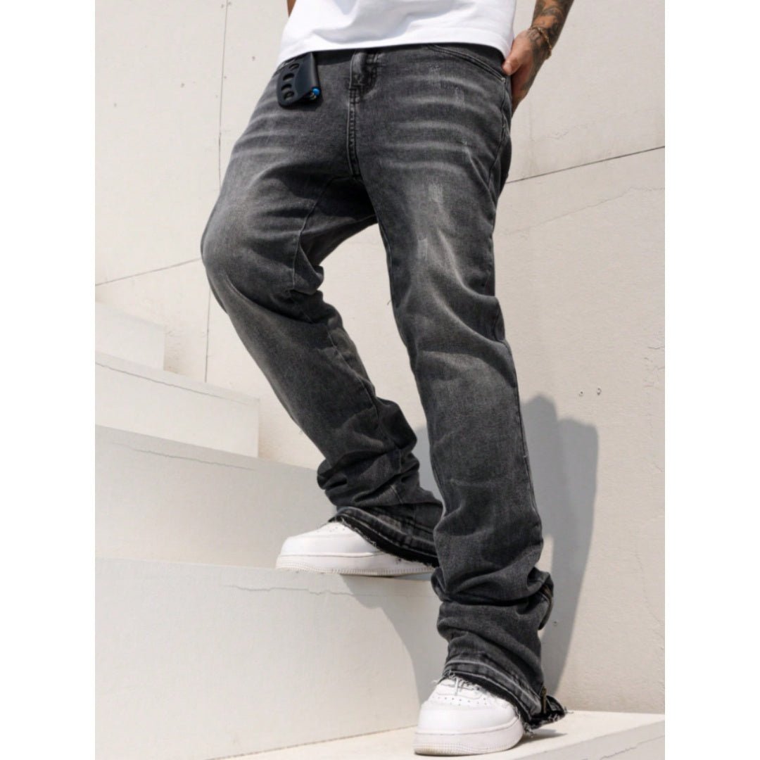 Men's Vintage Washed Flare Jeans – Relaxed Streetwear Denim - VibeVaultSupply