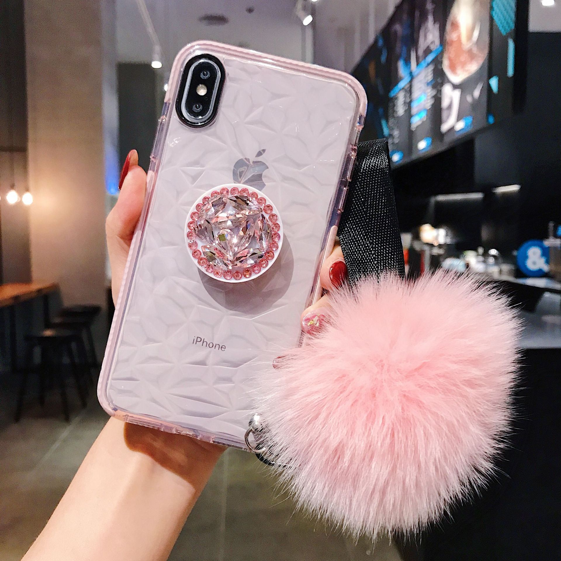 Crystal Charm Phone Case – Luxury Rhinestone iPhone Case with Pom Grip | VibeVault Supply - VibeVaultSupply