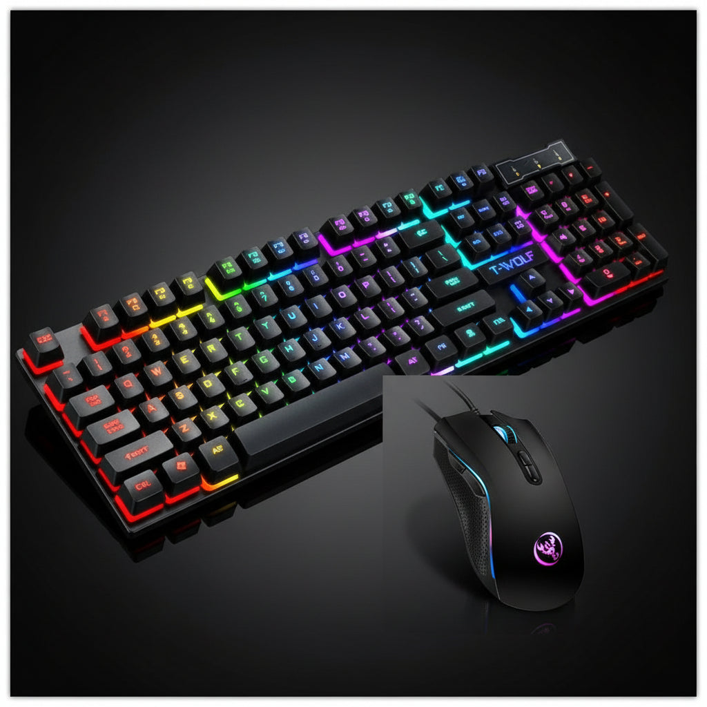 VibeVaultSupply RGB Gaming Keyboard & Mouse Combo – LED Backlit Mechanical Style Wired Gamer Setup for PC - VibeVaultSupply