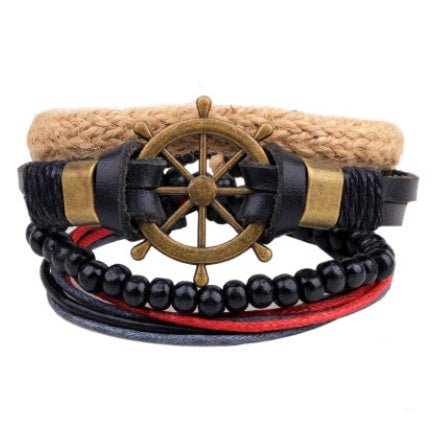 Multi - Layer Bracelet Set – Adjustable Leather & Beaded Bracelets | Men’s & Unisex Stackable Jewelry (Multiple Styles & Colors) - VibeVaultSupply