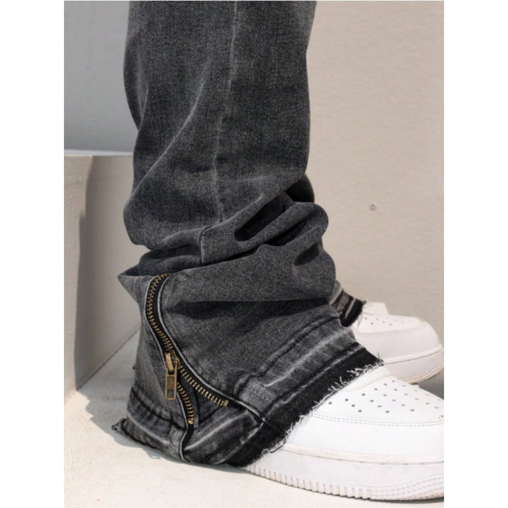 Men's Vintage Washed Flare Jeans – Relaxed Streetwear Denim - VibeVaultSupply