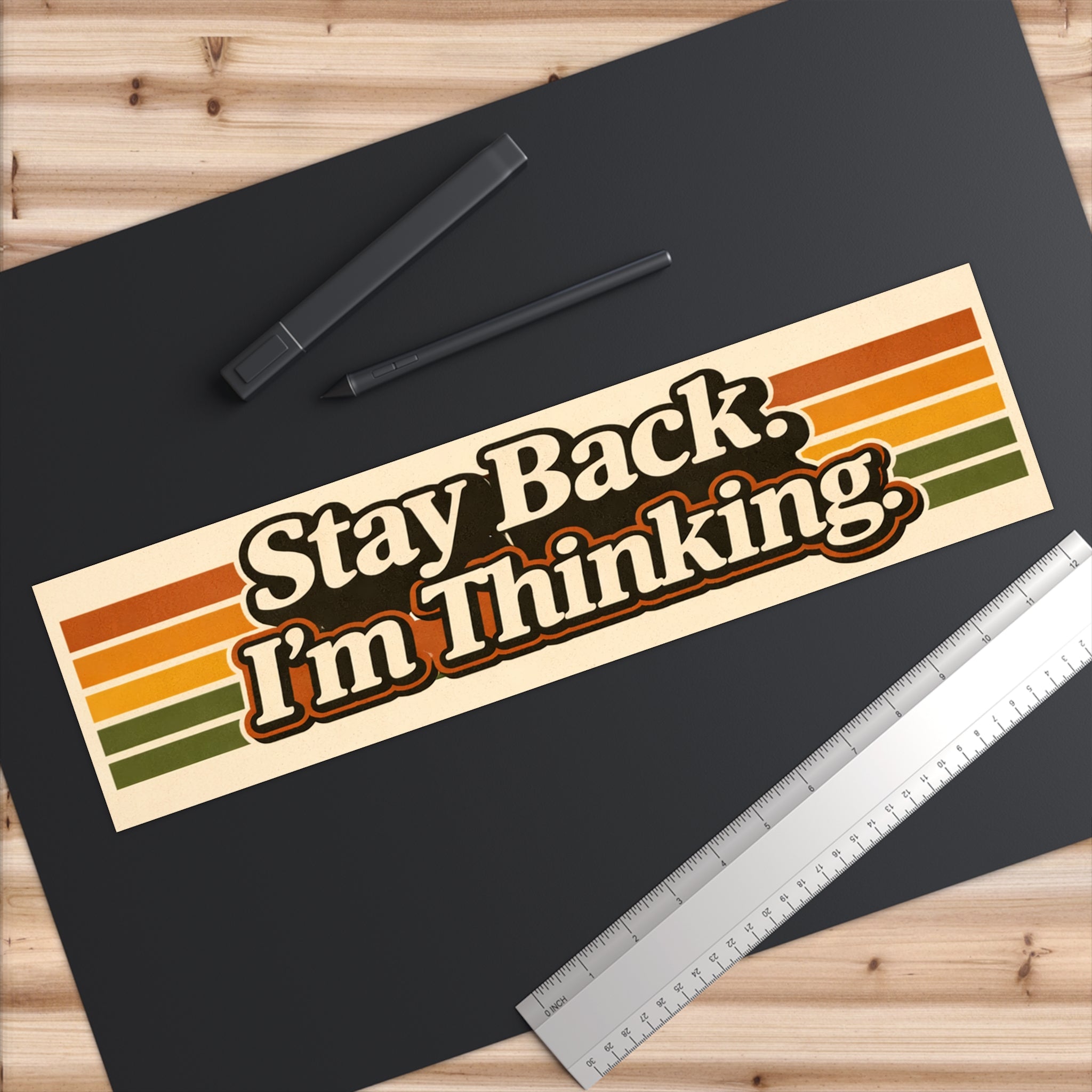 Stay Back I'm Thinking Sticker Retro Stripes, Funny Decal - VibeVaultSupply