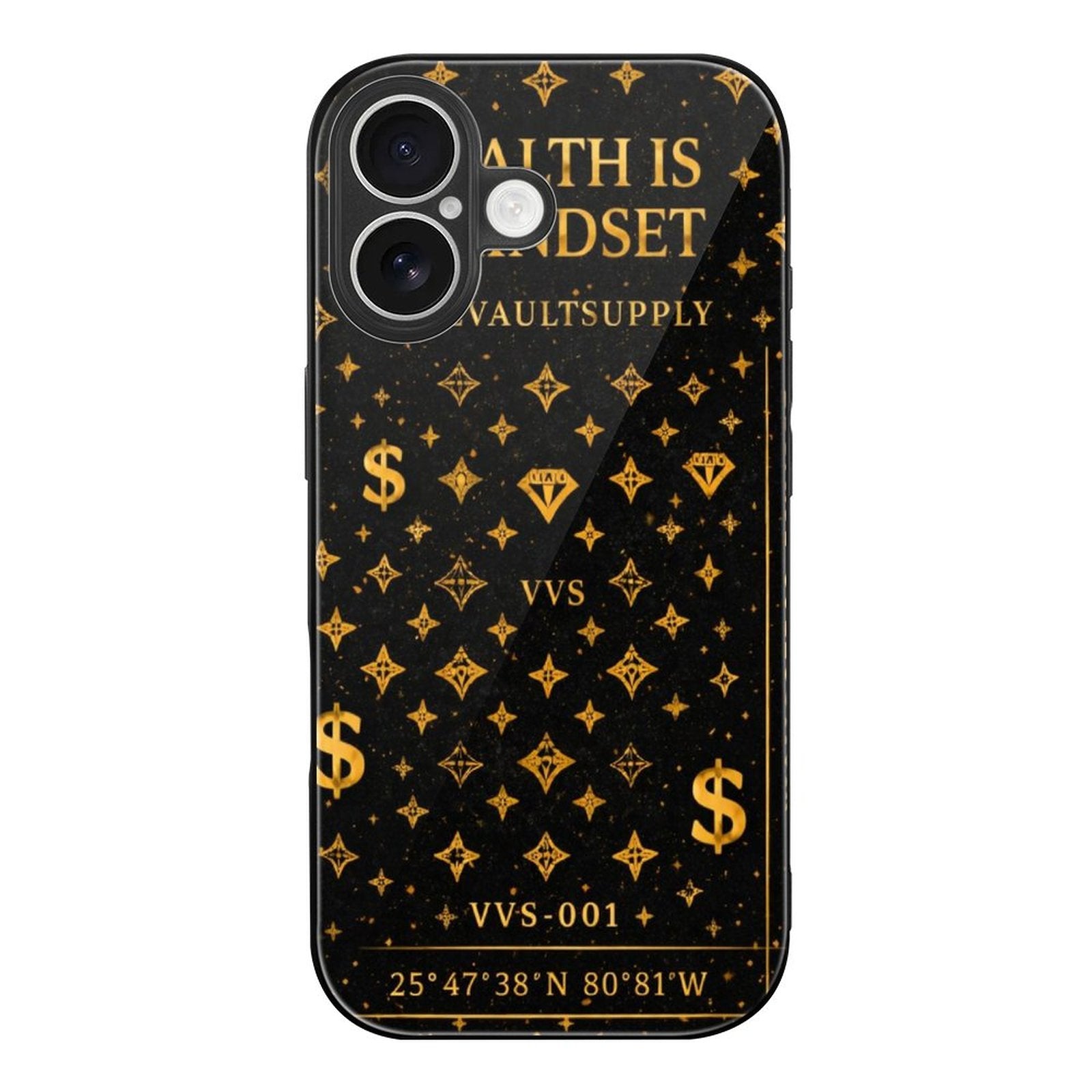 Wealth Is A Mindset Glass iPhone Case – Black & Gold Luxury Phone Case | VibeVaultSupply - VibeVaultSupply
