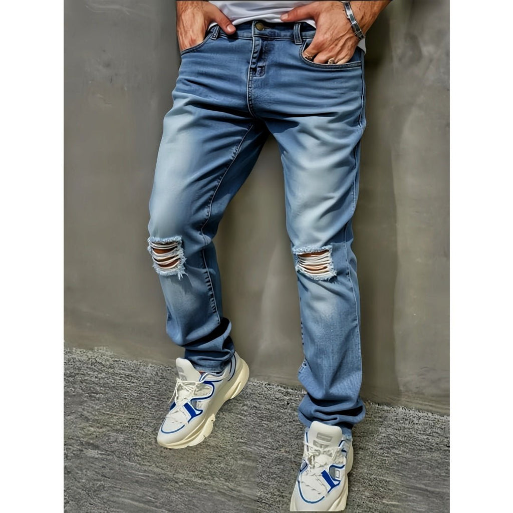Men's Vintage Wash Ripped Wide Leg Jeans - VibeVaultSupply