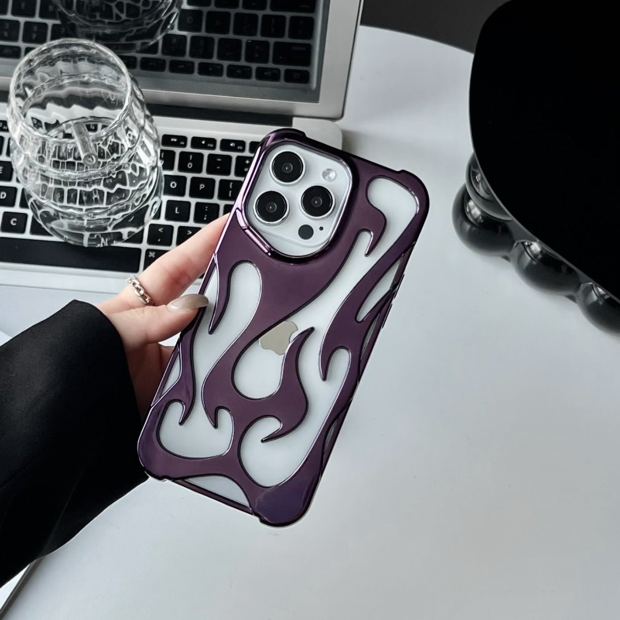 Flame Pattern Phone Case – Metallic Edge Aesthetic iPhone Case | VibeVault Supply - VibeVaultSupply