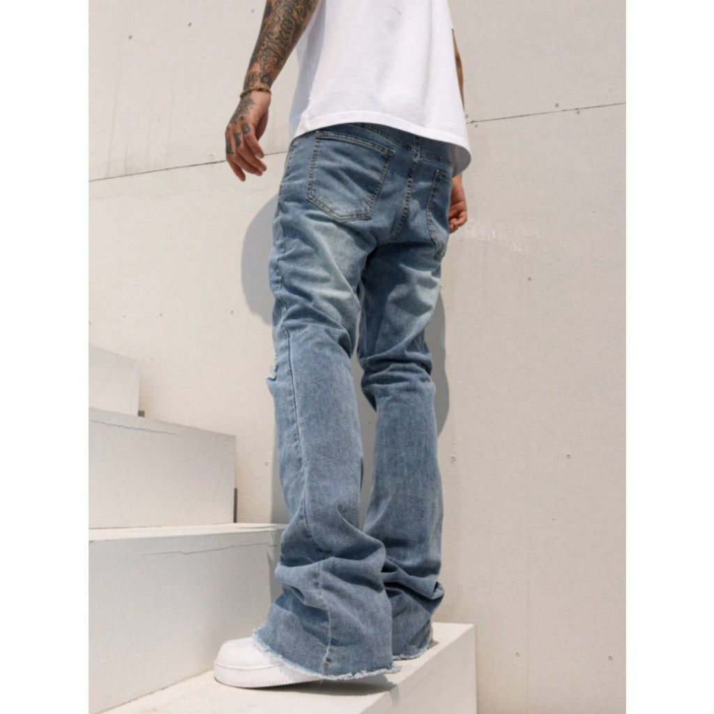 Men's Vintage Wash Ripped Wide Leg Jeans - VibeVaultSupply