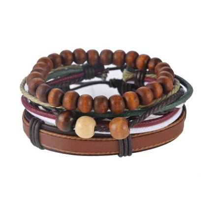 Multi - Layer Bracelet Set – Adjustable Leather & Beaded Bracelets | Men’s & Unisex Stackable Jewelry (Multiple Styles & Colors) - VibeVaultSupply