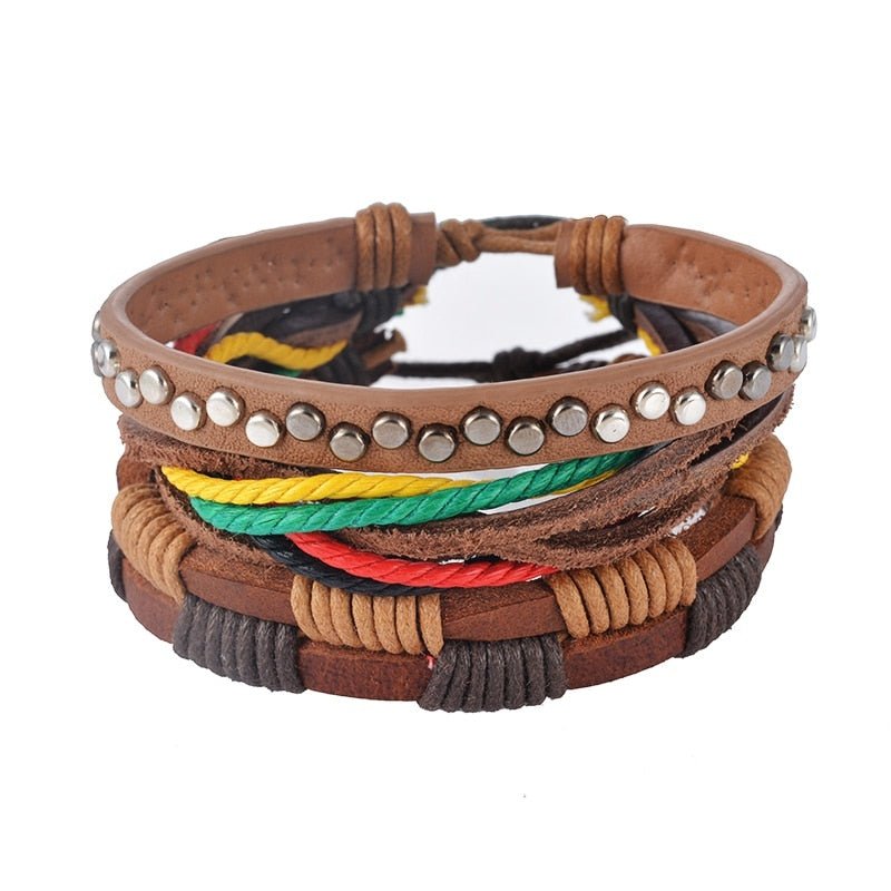Multi - Layer Bracelet Set – Adjustable Leather & Beaded Bracelets | Men’s & Unisex Stackable Jewelry (Multiple Styles & Colors) - VibeVaultSupply