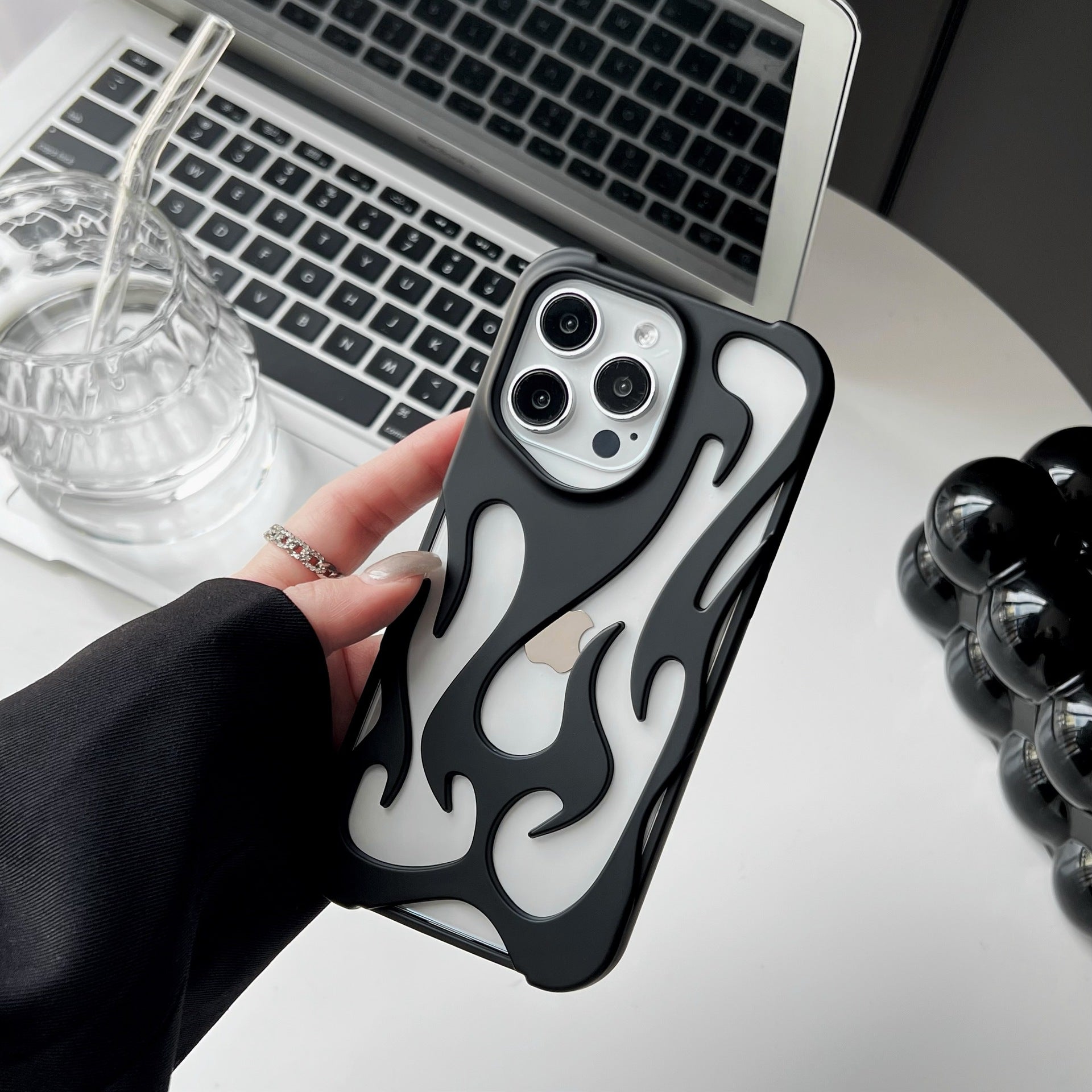 Flame Pattern Phone Case – Metallic Edge Aesthetic iPhone Case | VibeVault Supply - VibeVaultSupply