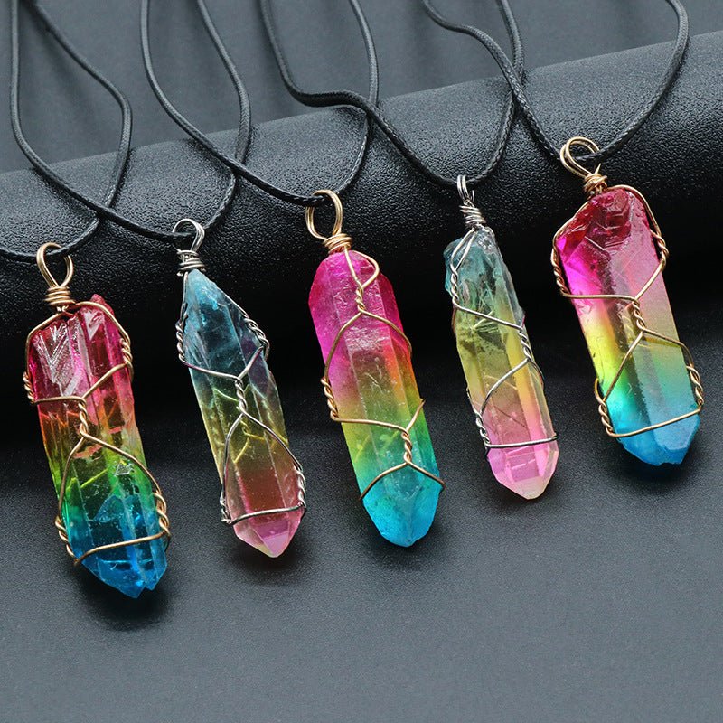 Tree of Life Crystal Necklace – Colorful Stone Pillar Pendant | Chakra Healing Jewelry & Spiritual Gift - VibeVaultSupply