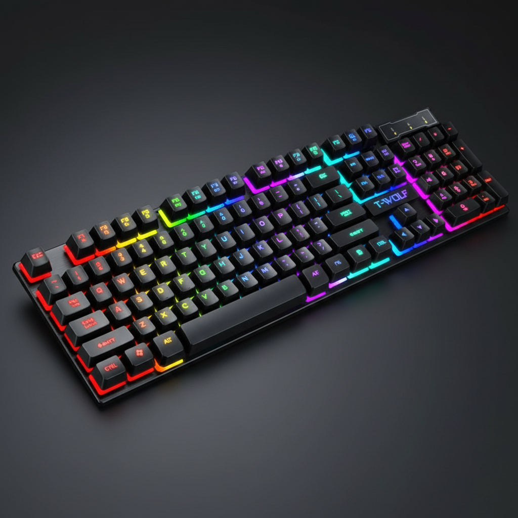VibeVaultSupply RGB Gaming Keyboard & Mouse Combo – LED Backlit Mechanical Style Wired Gamer Setup for PC - VibeVaultSupply