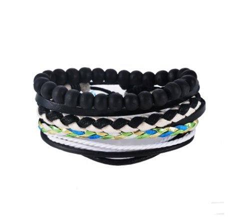 Multi - Layer Bracelet Set – Adjustable Leather & Beaded Bracelets | Men’s & Unisex Stackable Jewelry (Multiple Styles & Colors) - VibeVaultSupply