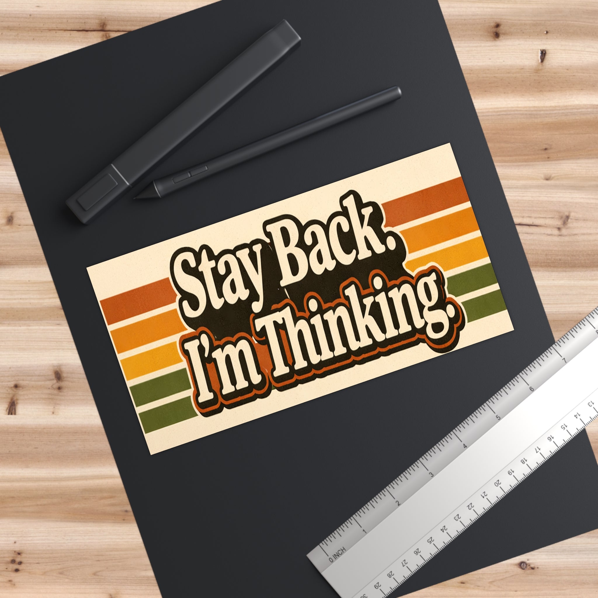 Stay Back I'm Thinking Sticker Retro Stripes, Funny Decal - VibeVaultSupply