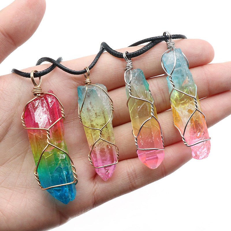 Tree of Life Crystal Necklace – Colorful Stone Pillar Pendant | Chakra Healing Jewelry & Spiritual Gift - VibeVaultSupply