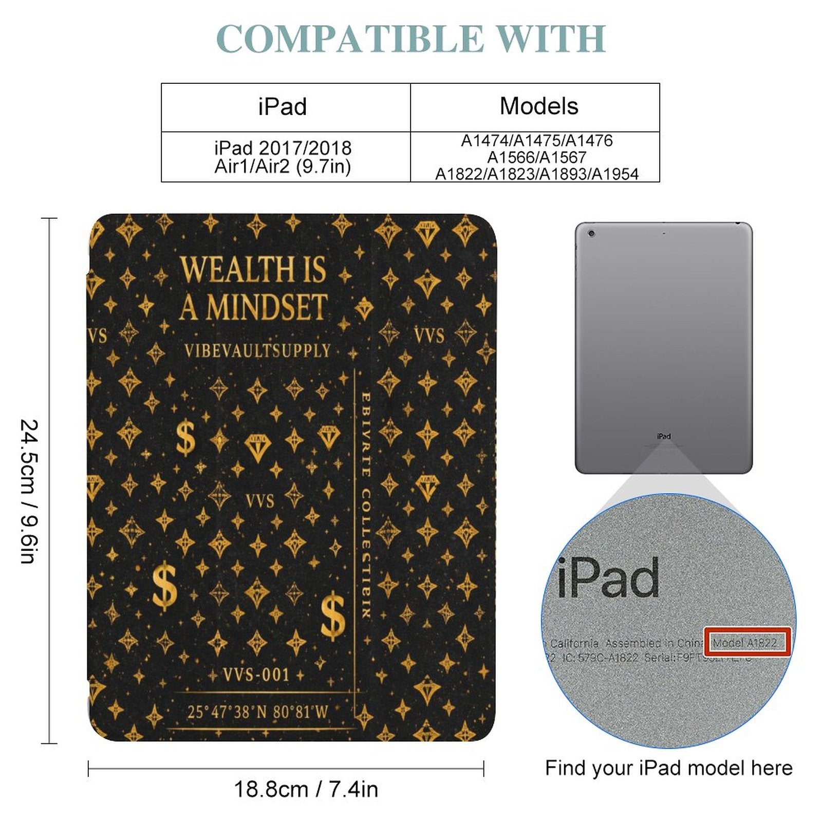 Wealth Is A Mindset iPad Case – Black & Gold Luxury Tablet Case with Pencil Holder | VibeVaultSupply - VibeVaultSupply