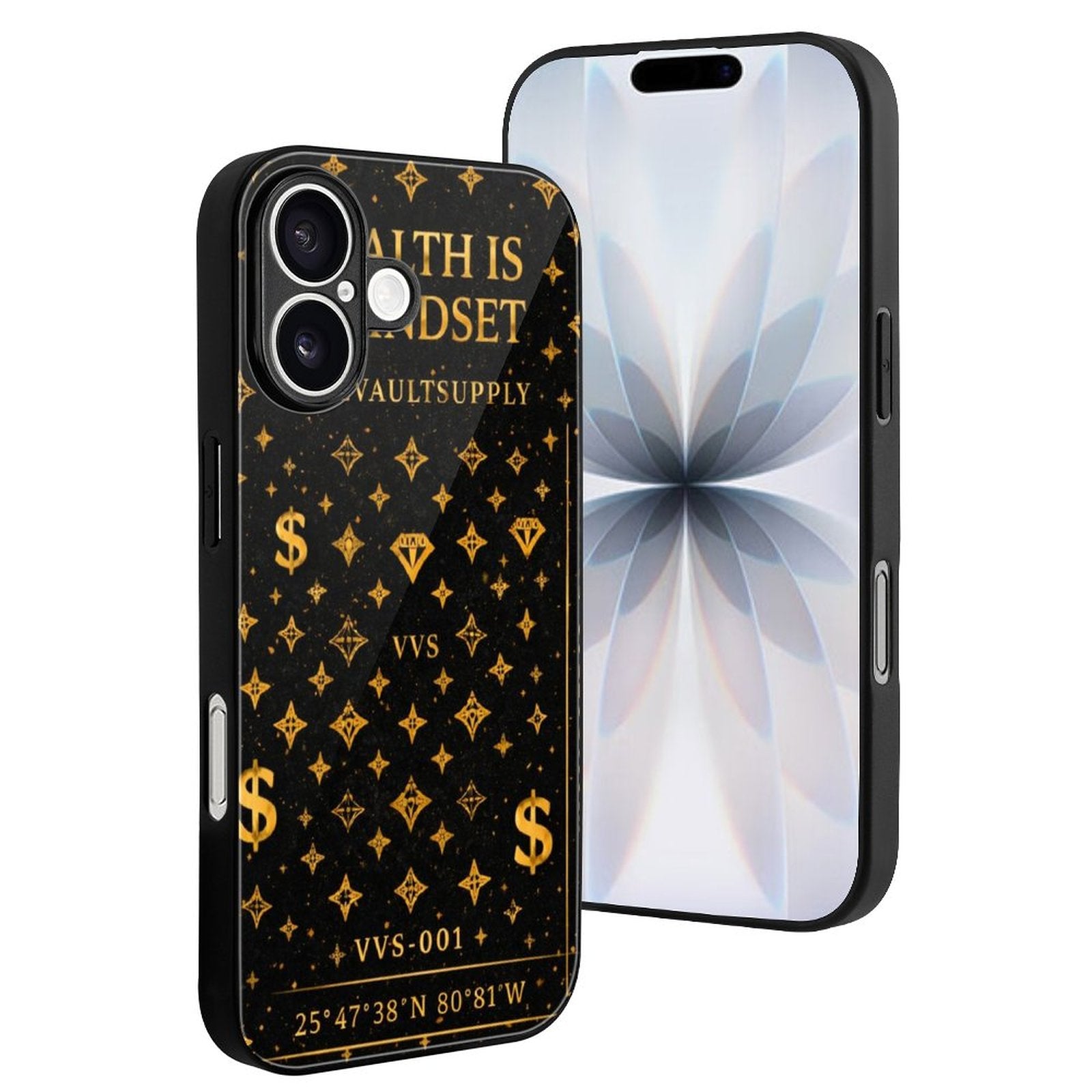 Wealth Is A Mindset Glass iPhone Case – Black & Gold Luxury Phone Case | VibeVaultSupply - VibeVaultSupply