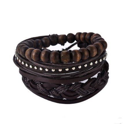 Multi - Layer Bracelet Set – Adjustable Leather & Beaded Bracelets | Men’s & Unisex Stackable Jewelry (Multiple Styles & Colors) - VibeVaultSupply