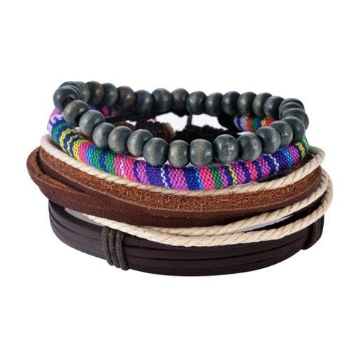 Multi - Layer Bracelet Set – Adjustable Leather & Beaded Bracelets | Men’s & Unisex Stackable Jewelry (Multiple Styles & Colors) - VibeVaultSupply