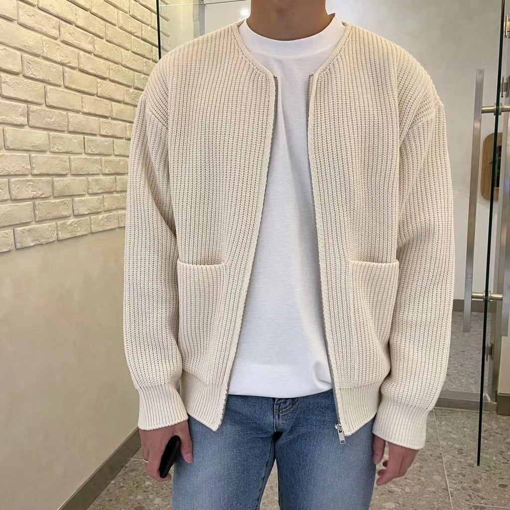 Men's Oversized Ribbed Knit Zip Cardigan Jacket - VibeVaultSupply