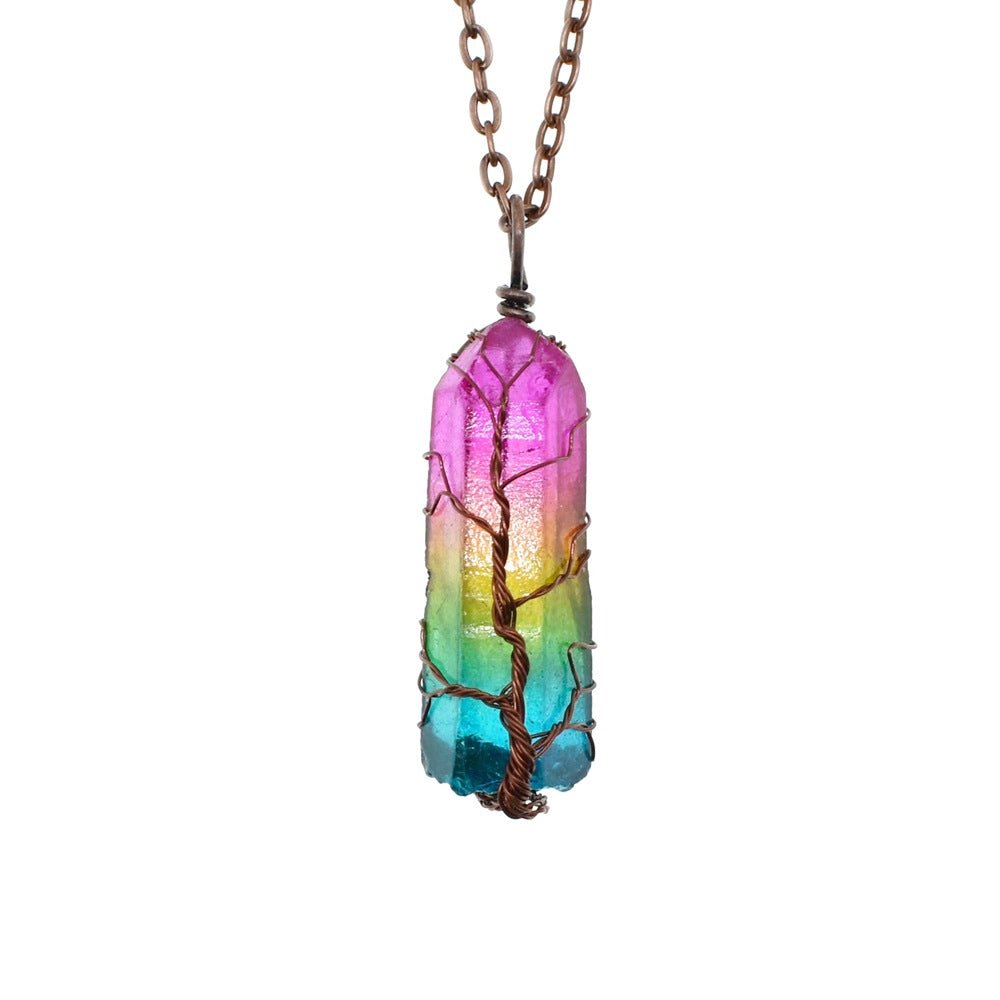 Tree of Life Crystal Necklace – Colorful Stone Pillar Pendant | Chakra Healing Jewelry & Spiritual Gift - VibeVaultSupply