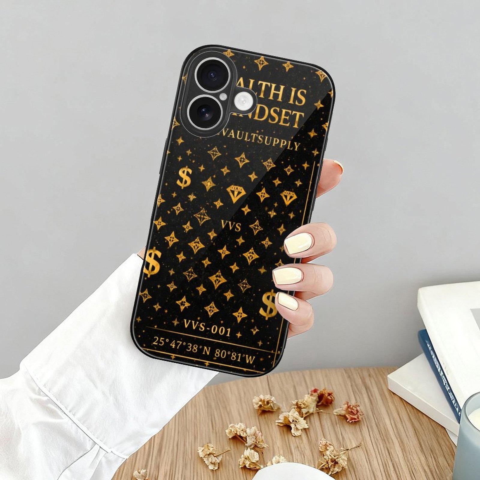 Vibevaultsupply Wealth Is A Mindset Luxury Black Gold | Glass iPhone 17 Series Cases - VibeVaultSupply