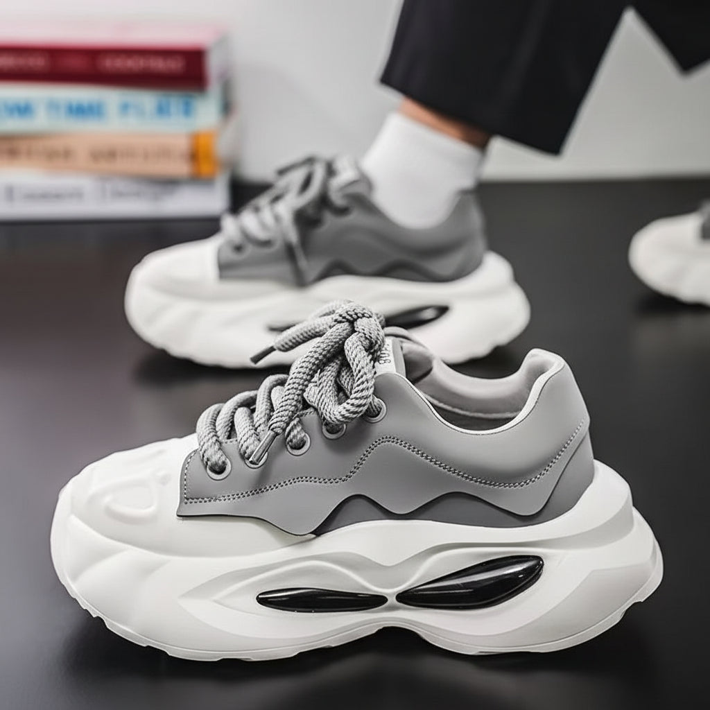 VibeVaultSupply Minimal Chunky Sneakers – Lightweight Casual Everyday Shoes | Clean Streetwear Trainers (Black & Gray) - VibeVaultSupply