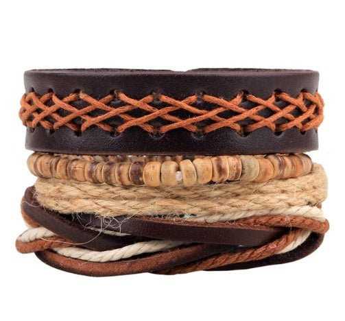 Multi - Layer Bracelet Set – Adjustable Leather & Beaded Bracelets | Men’s & Unisex Stackable Jewelry (Multiple Styles & Colors) - VibeVaultSupply