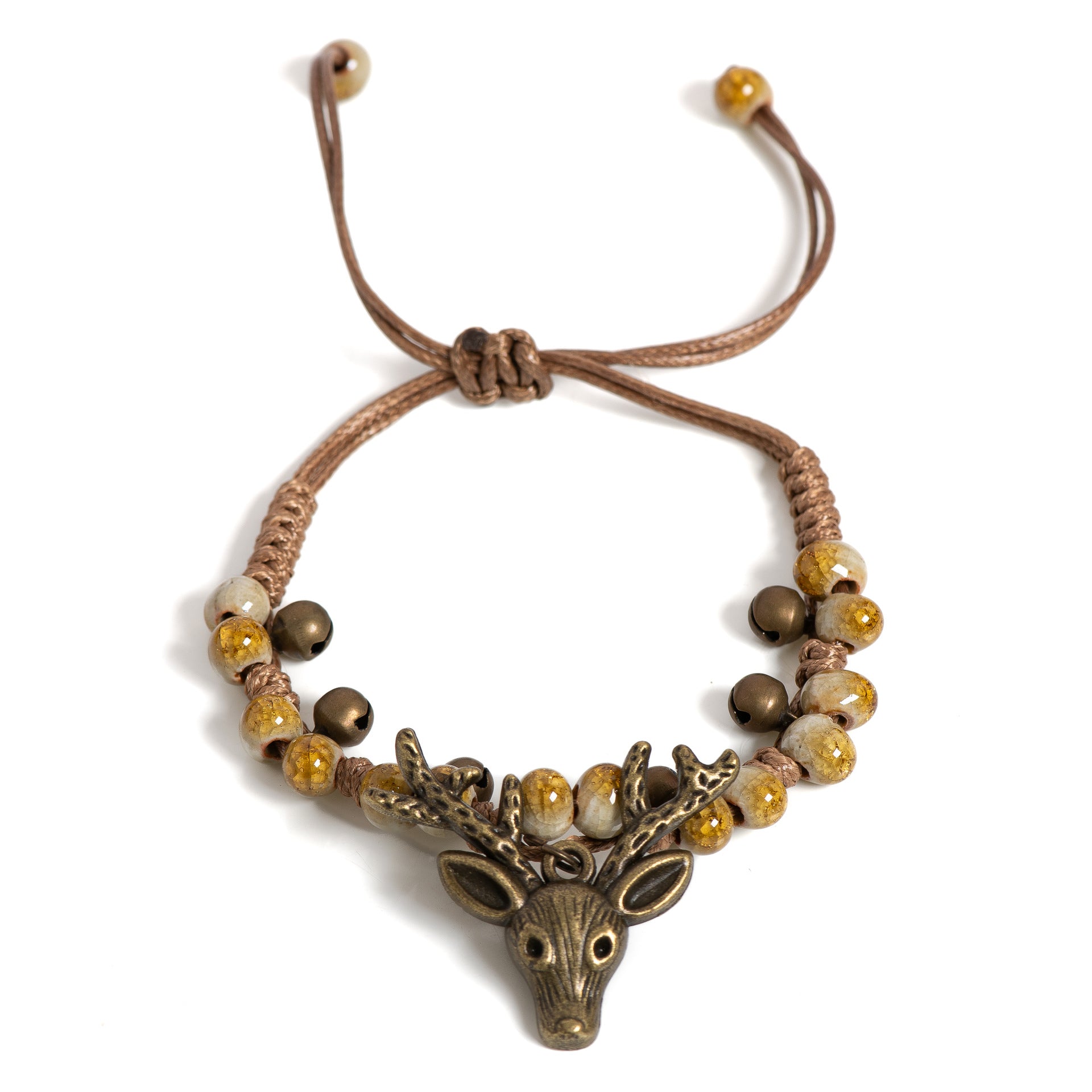Boho Deer Charm Bracelet – Adjustable Rustic Antler Bracelet with Beads | Nature Inspired Jewelry Gift - VibeVaultSupply
