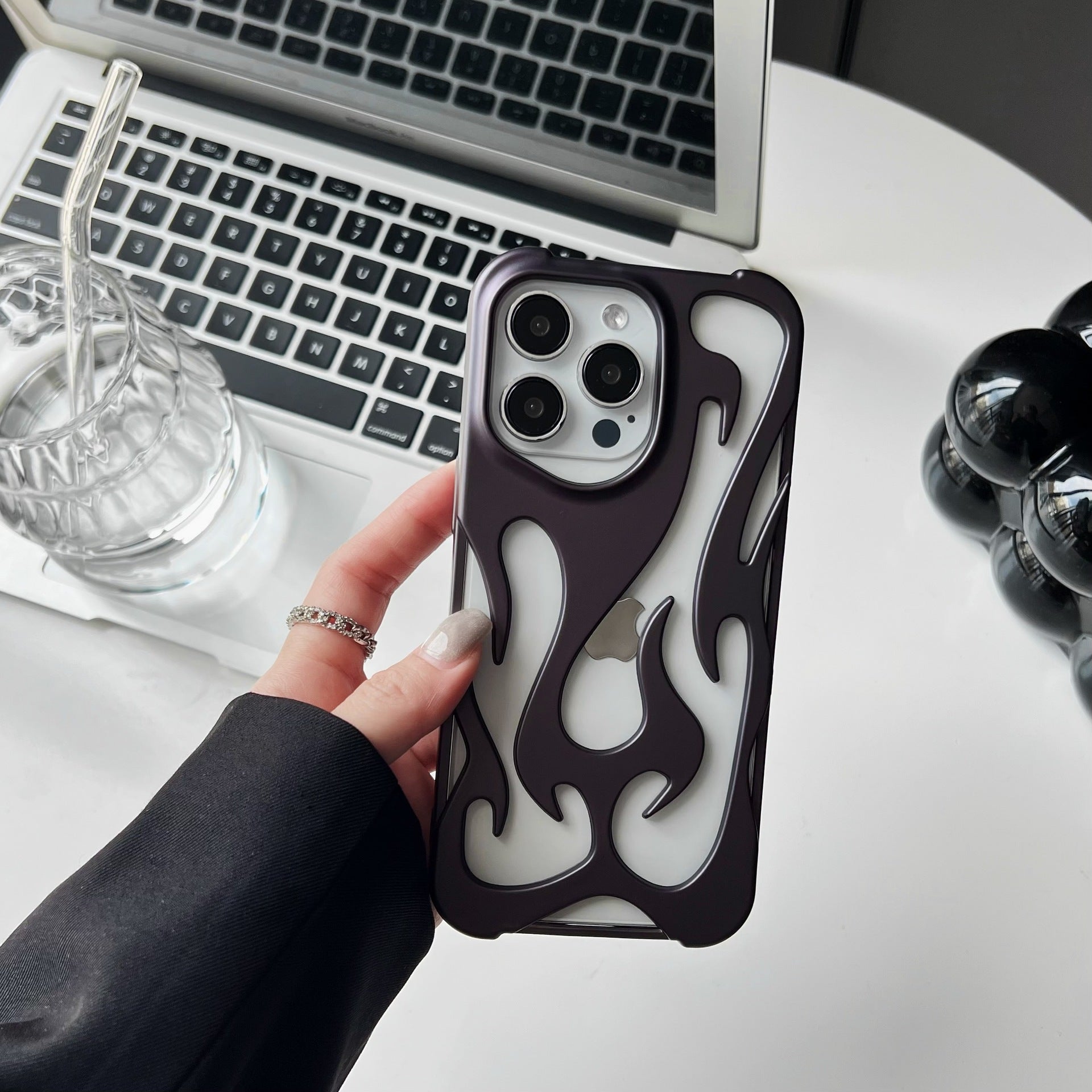 Flame Pattern Phone Case – Metallic Edge Aesthetic iPhone Case | VibeVault Supply - VibeVaultSupply