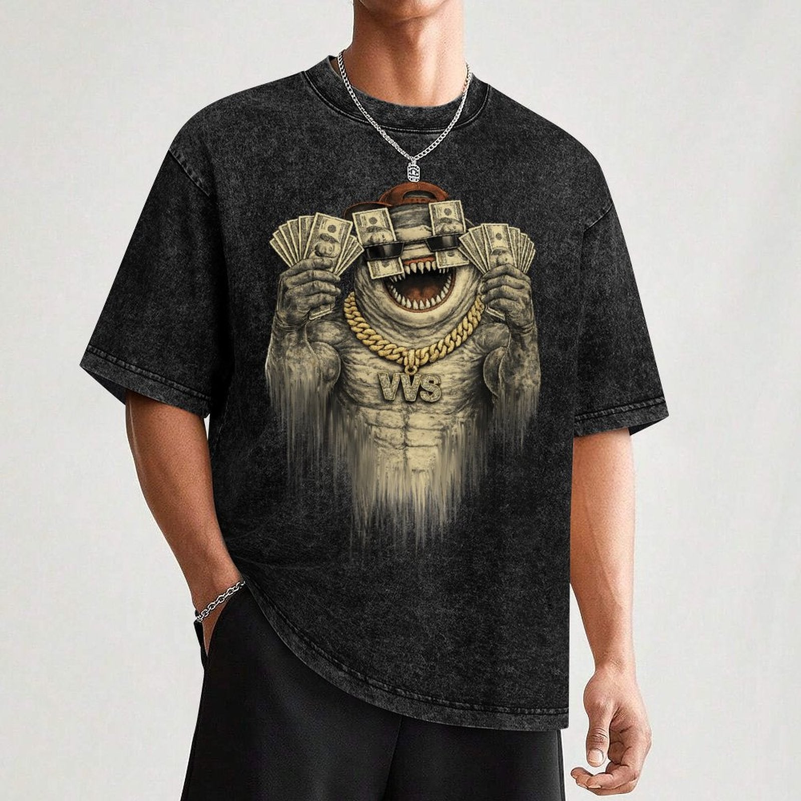VVS Shark Graphic T-Shirt – Vintage Washed Streetwear Tee | VibeVaultSupply - VibeVaultSupply