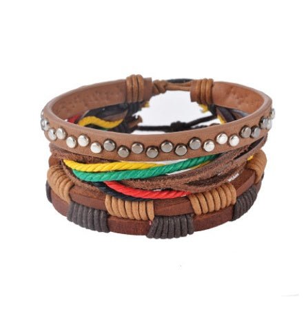 Multi - Layer Bracelet Set – Adjustable Leather & Beaded Bracelets | Men’s & Unisex Stackable Jewelry (Multiple Styles & Colors) - VibeVaultSupply