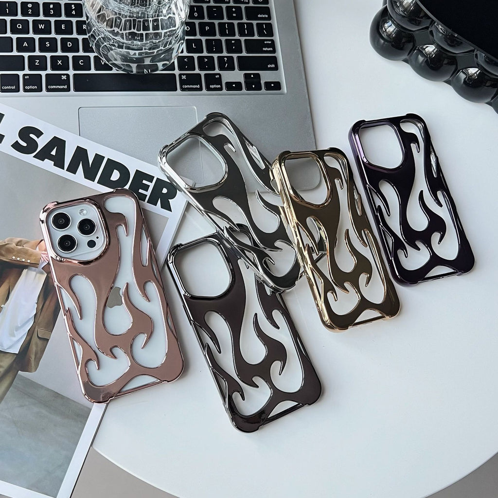 Flame Pattern Phone Case – Metallic Edge Aesthetic iPhone Case | VibeVault Supply - VibeVaultSupply