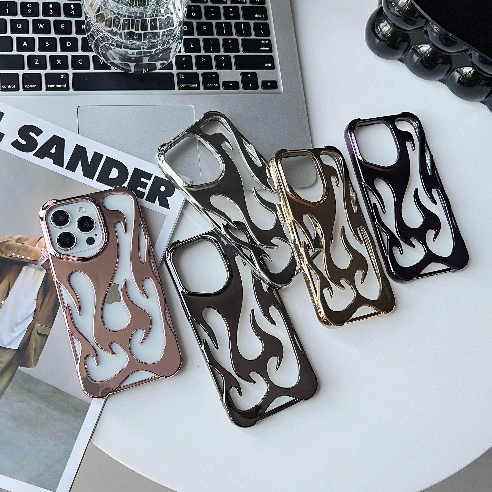 Flame Pattern Phone Case – Metallic Edge Aesthetic iPhone Case | VibeVault Supply - VibeVaultSupply