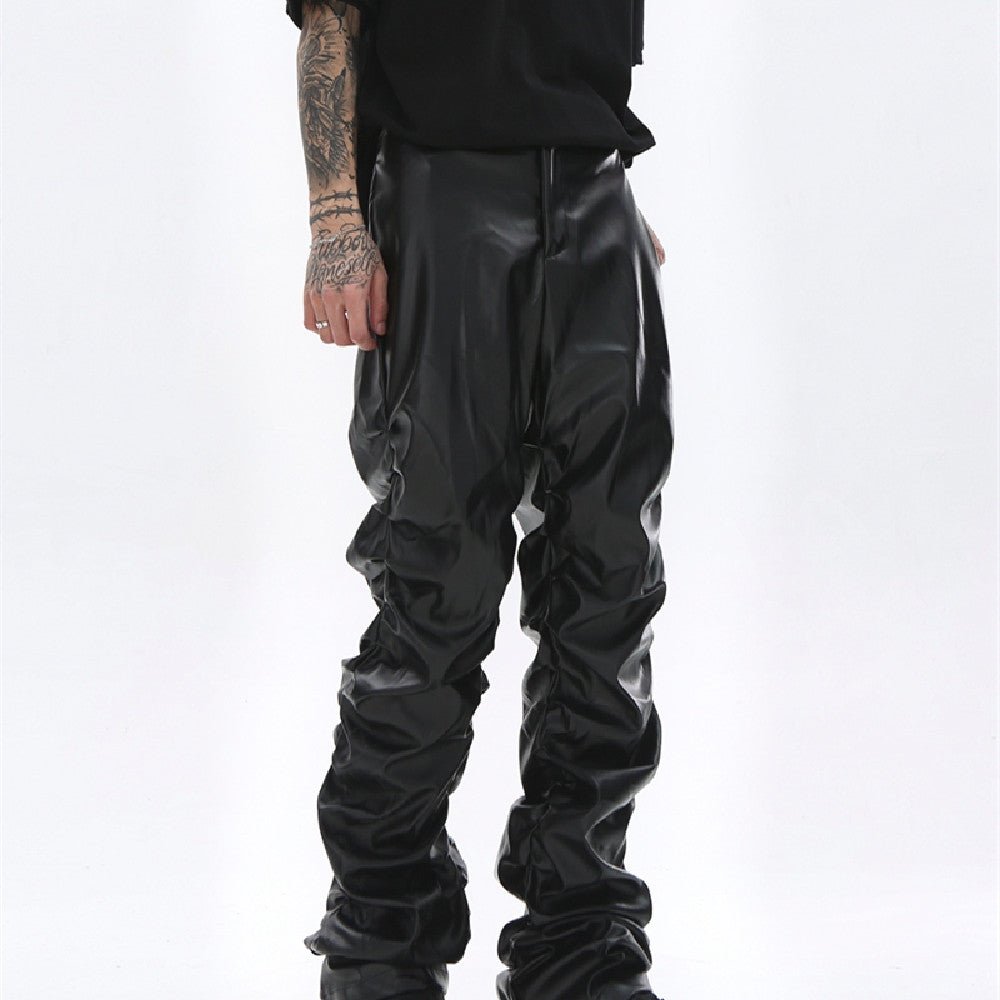 Men's Stacked Faux Leather Pants – Slim Fit Streetwear - VibeVaultSupply
