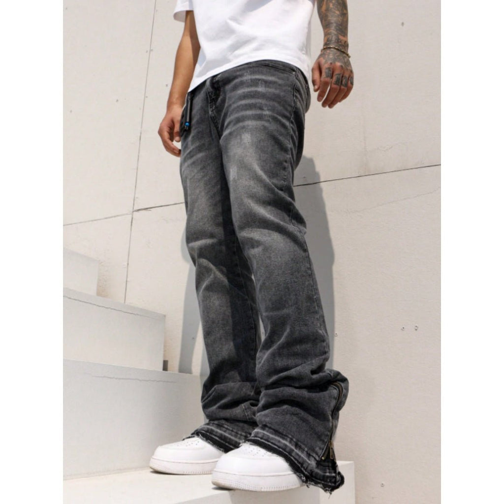 Men's Vintage Washed Flare Jeans – Relaxed Streetwear Denim - VibeVaultSupply