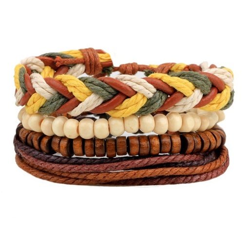 Multi - Layer Bracelet Set – Adjustable Leather & Beaded Bracelets | Men’s & Unisex Stackable Jewelry (Multiple Styles & Colors) - VibeVaultSupply