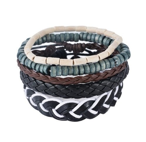 Multi - Layer Bracelet Set – Adjustable Leather & Beaded Bracelets | Men’s & Unisex Stackable Jewelry (Multiple Styles & Colors) - VibeVaultSupply