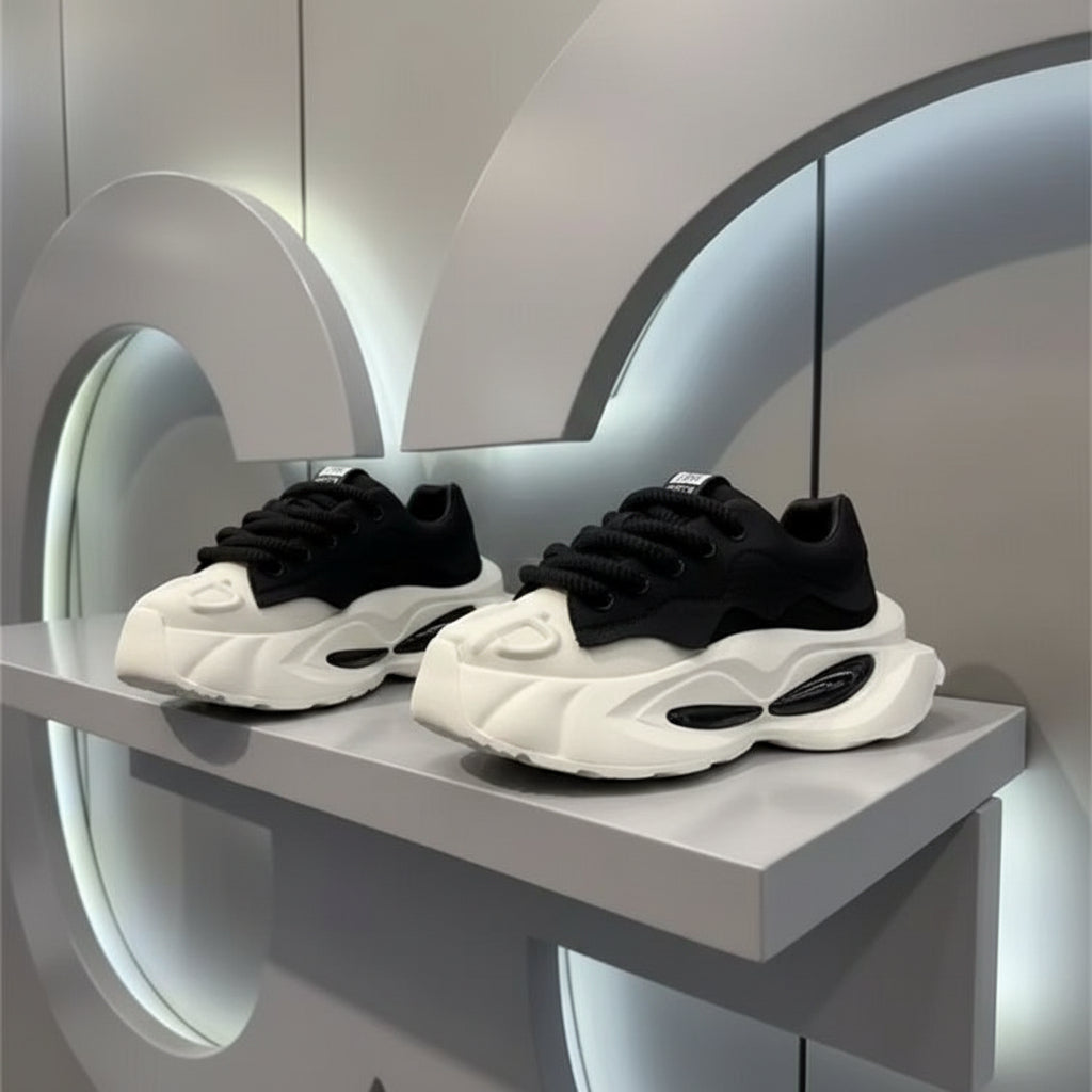 VibeVaultSupply Minimal Chunky Sneakers – Lightweight Casual Everyday Shoes | Clean Streetwear Trainers (Black & Gray) - VibeVaultSupply