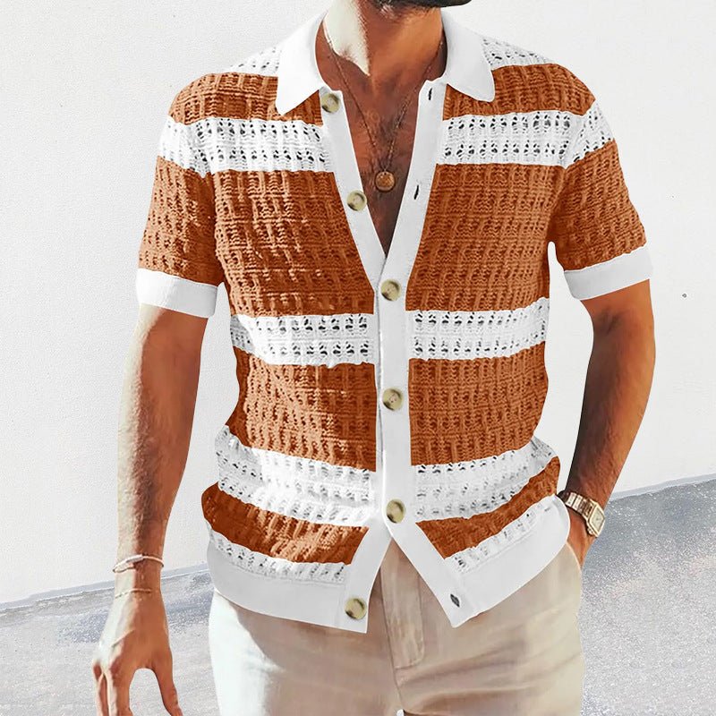 Men's Vintage Crochet Knit Polo Shirt - VibeVaultSupply